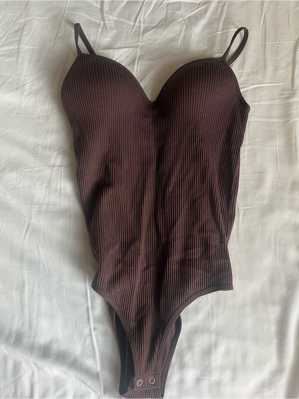 Ribbed Brown Spaghetti-Strap Bodysuit with cups - Women
